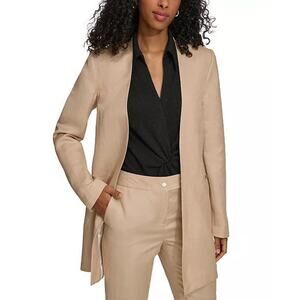 Calvin Klein Linen Blend Longline Blazer Size 10 Open Front Minimalist Jacket